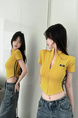 Real Shot Cost-Effective Slim Fit Slimming Hot Girl Zipper Cardigan Outerwear T-shirt Top for Women in Yellow