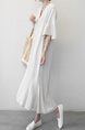 Korean Women's New Loose Large Size Mid-Sleeve V-Neck Cotton and Linen Dress Summer Literary Long Linen Shirt Skirt in Beige