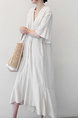 Korean Women's New Loose Large Size Mid-Sleeve V-Neck Cotton and Linen Dress Summer Literary Long Linen Shirt Skirt in Beige