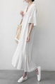 Korean Women's New Loose Large Size Mid-Sleeve V-Neck Cotton and Linen Dress Summer Literary Long Linen Shirt Skirt in Beige