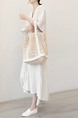 Korean Women's New Loose Large Size Mid-Sleeve V-Neck Cotton and Linen Dress Summer Literary Long Linen Shirt Skirt in Beige