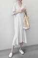 Korean Women's New Loose Large Size Mid-Sleeve V-Neck Cotton and Linen Dress Summer Literary Long Linen Shirt Skirt in Beige