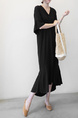 Korean Women's New Loose Large Size Mid-Sleeve V-Neck Cotton and Linen Dress Summer Literary Long Linen Shirt Skirt in Black