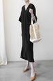 Korean Women's New Loose Large Size Mid-Sleeve V-Neck Cotton and Linen Dress Summer Literary Long Linen Shirt Skirt in Black