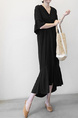 Korean Women's New Loose Large Size Mid-Sleeve V-Neck Cotton and Linen Dress Summer Literary Long Linen Shirt Skirt in Black