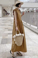 Korean Style Loose and Slim Petal Sleeve Sleeveless Dress Long Casual Knee-Length Temperament Long Dress with Pockets and Belt in Brown