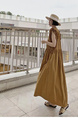 Korean Style Loose and Slim Petal Sleeve Sleeveless Dress Long Casual Knee-Length Temperament Long Dress with Pockets and Belt in Brown