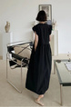 Korean Style Loose and Slim Petal Sleeve Sleeveless Dress Long Casual Knee-Length Temperament Long Dress with Pockets and Belt in Black