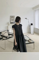 Korean Style Loose and Slim Petal Sleeve Sleeveless Dress Long Casual Knee-Length Temperament Long Dress with Pockets and Belt in Black