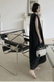Korean Style Loose and Slim Petal Sleeve Sleeveless Dress Long Casual Knee-Length Temperament Long Dress with Pockets and Belt in Black