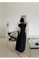 Korean Style Loose and Slim Petal Sleeve Sleeveless Dress Long Casual Knee-Length Temperament Long Dress with Pockets and Belt in Black