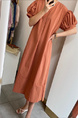 Korean Ins Summer V-Neck Loose Medium-Length Casual Slim Short-Sleeved Dress for Women with Pockets on Both Sides in Terracotta