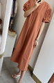 Korean Ins Summer V-Neck Loose Medium-Length Casual Slim Short-Sleeved Dress for Women with Pockets on Both Sides in Terracotta