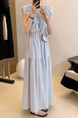 High-grade temperament puff sleeve dress female 2025 summer new Korean style fashion high waist small size A-line skirt in Light Blue