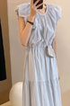 High-grade temperament puff sleeve dress female 2025 summer new Korean style fashion high waist small size A-line skirt in Light Blue