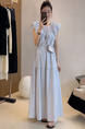 High-grade temperament puff sleeve dress female 2025 summer new Korean style fashion high waist small size A-line skirt in Light Blue