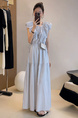 High-grade temperament puff sleeve dress female 2025 summer new Korean style fashion high waist small size A-line skirt in Light Blue