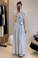 High-grade temperament puff sleeve dress female 2025 summer new Korean style fashion high waist small size A-line skirt in Light Blue