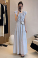 High-grade temperament puff sleeve dress female 2025 summer new Korean style fashion high waist small size A-line skirt in Light Blue