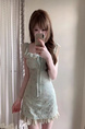 H2an1 Studio Girl Original Sweet Mint Green Flying Sleeve Fitted Waist Bubble Strap Floral Dress Female Summer in Mint Green