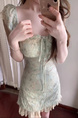 H2an1 Studio Girl Original Sweet Mint Green Flying Sleeve Fitted Waist Bubble Strap Floral Dress Female Summer in Mint Green