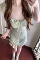 H2an1 Studio Girl Original Sweet Mint Green Flying Sleeve Fitted Waist Bubble Strap Floral Dress Female Summer in Mint Green