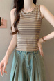 Real shot wholesale price 2025 summer new sweet and spicy style rainbow contrast striped lace knitted tops for women in Brown and Cream.
