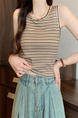 Real shot wholesale price 2025 summer new sweet and spicy style rainbow contrast striped lace knitted tops for women in Brown and Cream.