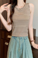 Real shot wholesale price 2025 summer new sweet and spicy style rainbow contrast striped lace knitted tops for women in Brown and Cream.