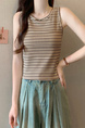Real shot wholesale price 2025 summer new sweet and spicy style rainbow contrast striped lace knitted tops for women in Brown and Cream.