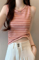 Real shot wholesale price 2025 summer new sweet and spicy style rainbow contrast striped lace knitted tops for women in Coral and Cream.