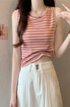 Real shot wholesale price 2025 summer new sweet and spicy style rainbow contrast striped lace knitted tops for women in Coral and Cream.