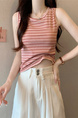 Real shot wholesale price 2025 summer new sweet and spicy style rainbow contrast striped lace knitted tops for women in Coral and Cream.