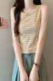 Real shot wholesale price 2025 summer new sweet and spicy style rainbow contrast striped lace knitted tops for women in Beige and Cream.
