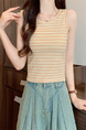 Real shot wholesale price 2025 summer new sweet and spicy style rainbow contrast striped lace knitted tops for women in Beige and Cream.