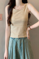 Real shot wholesale price 2025 summer new sweet and spicy style rainbow contrast striped lace knitted tops for women in Beige and Cream.