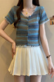 Real shot wholesale price 2025 summer new sweet and spicy style rainbow contrast striped lace knitted tops for women in Blue and Green.