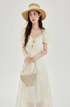 French Apricot Square Neck Short-Sleeved Dress Female Summer Temperament Sweet Waist Long Dress 2025 - Cream