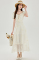French Apricot Square Neck Short-Sleeved Dress Female Summer Temperament Sweet Waist Long Dress 2025 - Cream