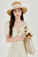 French Apricot Square Neck Short-Sleeved Dress Female Summer Temperament Sweet Waist Long Dress 2025 - Cream