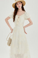 French Apricot Square Neck Short-Sleeved Dress Female Summer Temperament Sweet Waist Long Dress 2025 - Cream