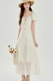 French Apricot Square Neck Short-Sleeved Dress Female Summer Temperament Sweet Waist Long Dress 2025 - Cream