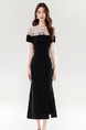 Real Shot 2025 Summer New Socialite Elegant Lace Embroidery Waist Slimming Long Split Sheath Dress - BLACK