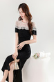 Real Shot 2025 Summer New Socialite Elegant Lace Embroidery Waist Slimming Long Split Sheath Dress - BLACK