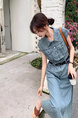 High Sense Denim Dress Women's Summer 2025 New Waist Slimming Temperament Simple Style Popular Light Blue Long Dress