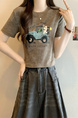 Real shot and real price new version of American retro tie-dye print design short-sleeved T-shirt in Brown