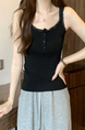 Real shot wholesale price 2025 new sweet and spicy style lace edge button design vest bottom outerwear top for women in Black