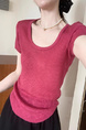 Simple Style U-Neck Short Sleeve 2025 Spring New Korean Style Slim Fit Slimming Leisure Anti-Aging Top T-shirt in Raspberry Pink