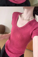 Simple Style U-Neck Short Sleeve 2025 Spring New Korean Style Slim Fit Slimming Leisure Anti-Aging Top T-shirt in Raspberry Pink