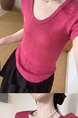 Simple Style U-Neck Short Sleeve 2025 Spring New Korean Style Slim Fit Slimming Leisure Anti-Aging Top T-shirt in Raspberry Pink